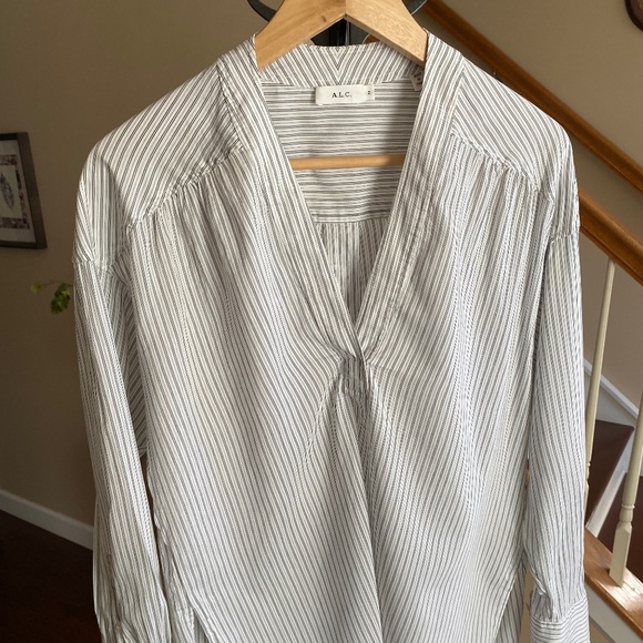 A.L.C. Silk & Cotton Blend Striped Blouse in White and Charcoal Size 2 - Picture 8 of 15